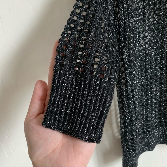 Express Boho Black Metallic Loose Knit Oversized 3/4 Sleeve Sweater Extra Small - Picture 7 of 8